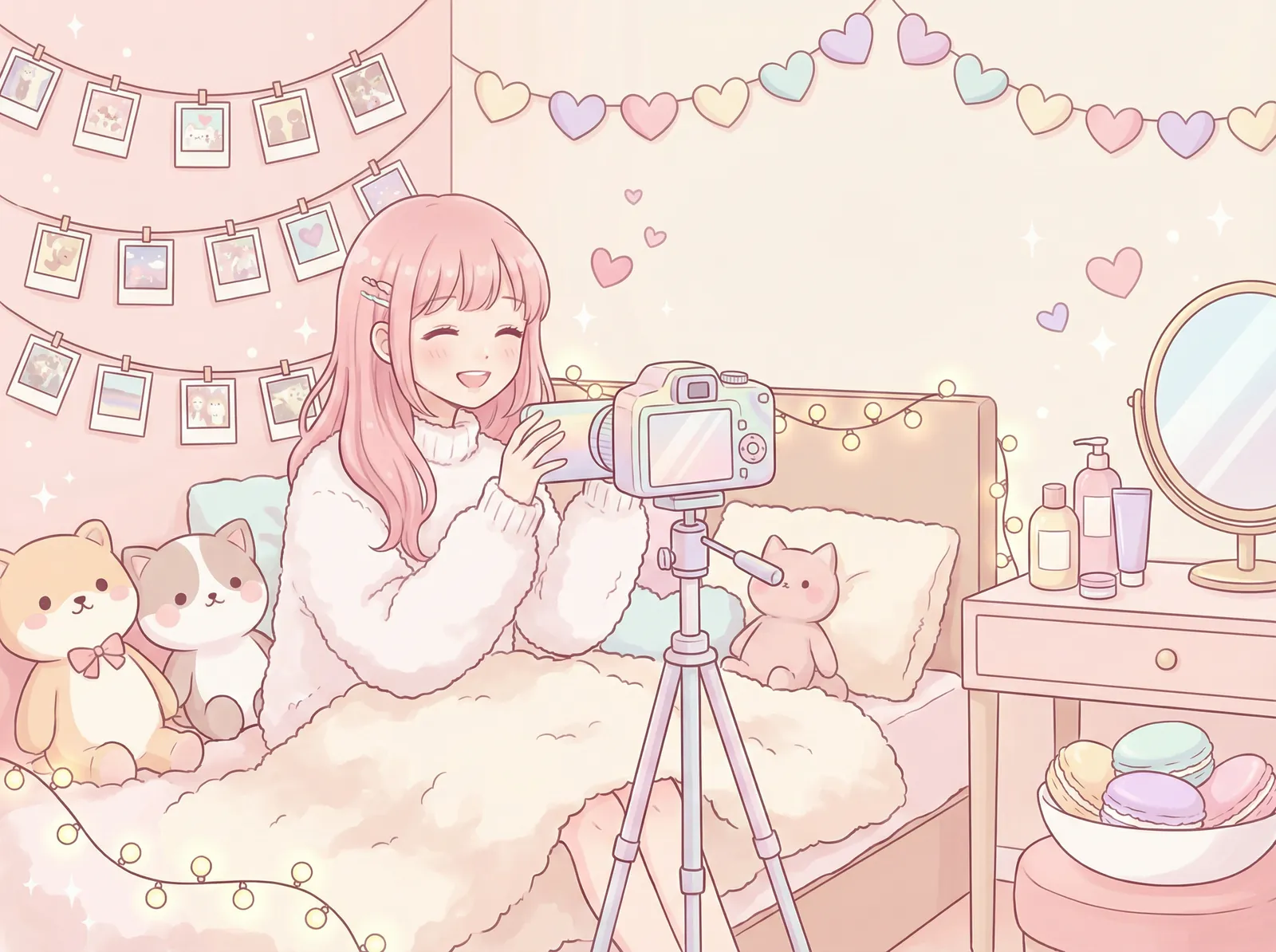 唐心视频 少女Vlog - 粉色房间里拍摄Vlog的女孩